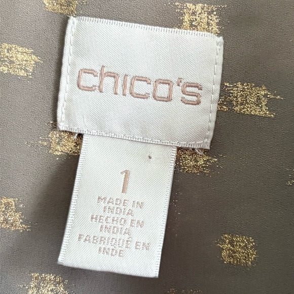 CHICOS WOMENS BLOUSE, OLIVE GREEN AND GOLD, size CHICOS 1 - Picture 5 of 9